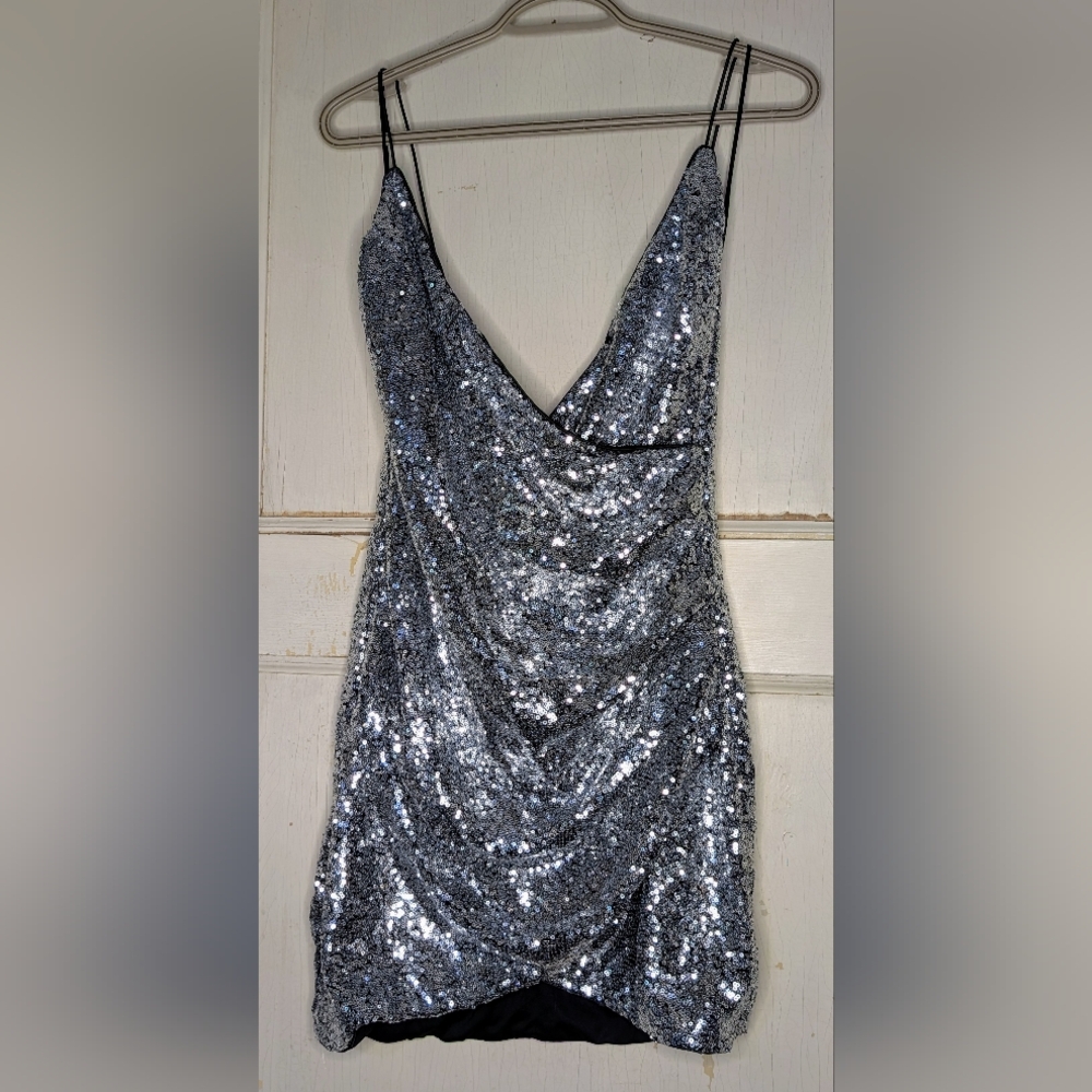 Lush Silver Sequin V Neck Bodycon Dress